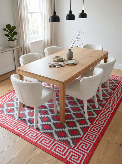 Modern Rustic Cabin Dhurrie with Meander Border rug