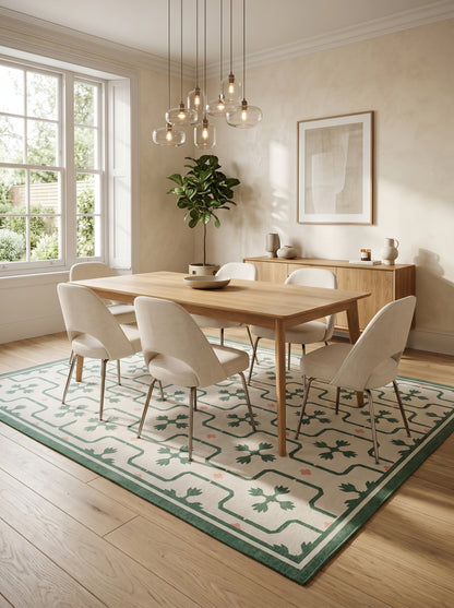 Emerald Tulip Lattice Geometric Interlocking Tile Pattern Flatweave Area Rug