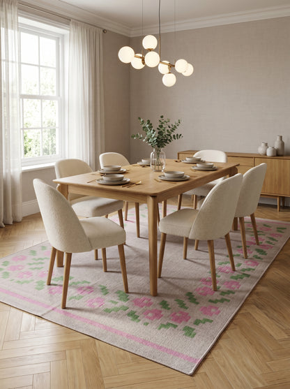 Pastel Rose Garland Aesthetic Pink & Sage Green Wool Cotton Dhurrie Rug