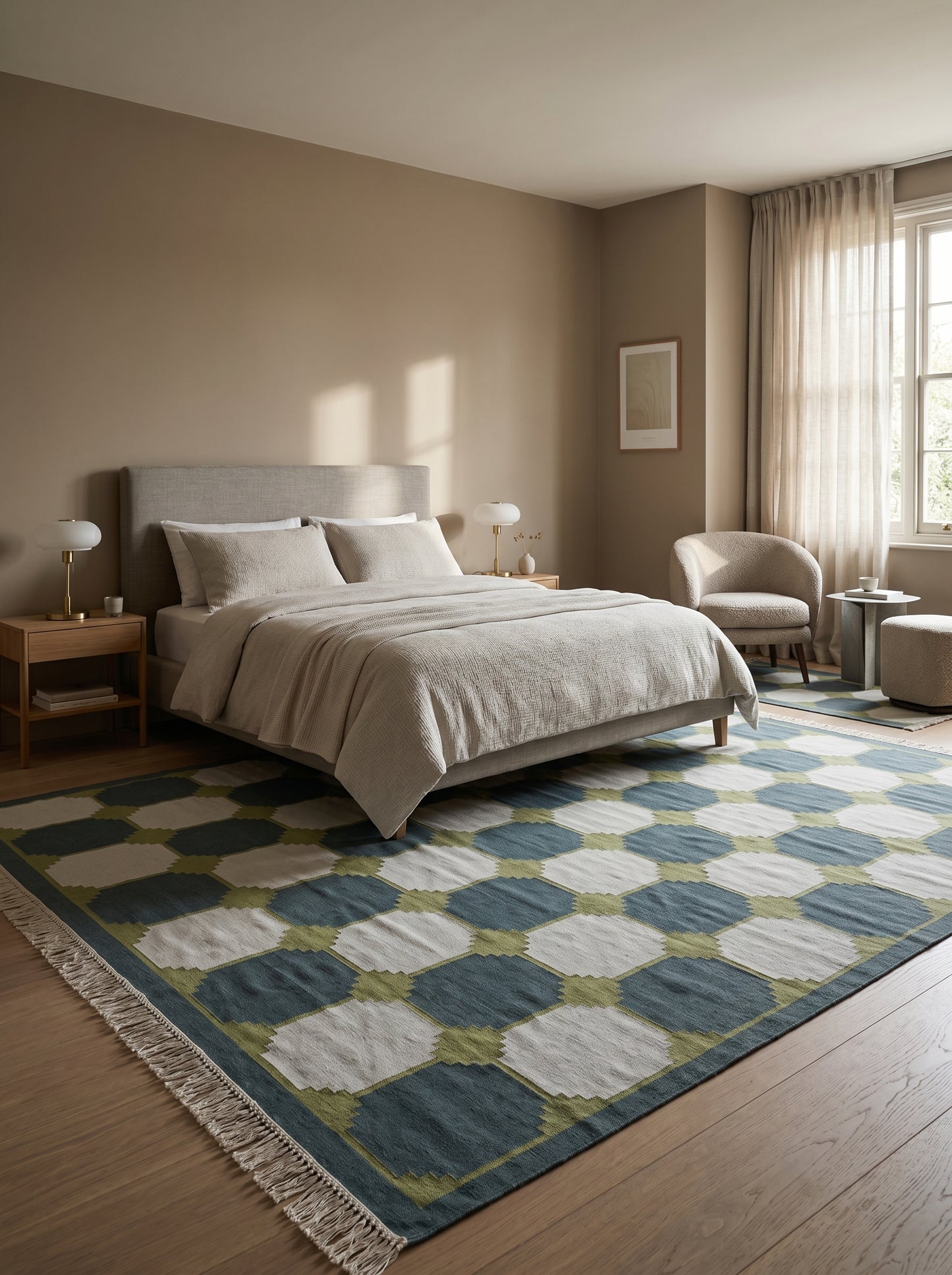 Olive & Onyx Modern Octagon Geometric Dhurrie Rug