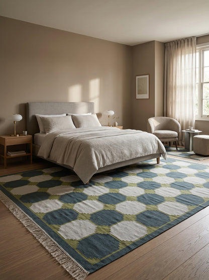 Olive & Onyx Modern Octagon Geometric Dhurrie Rug