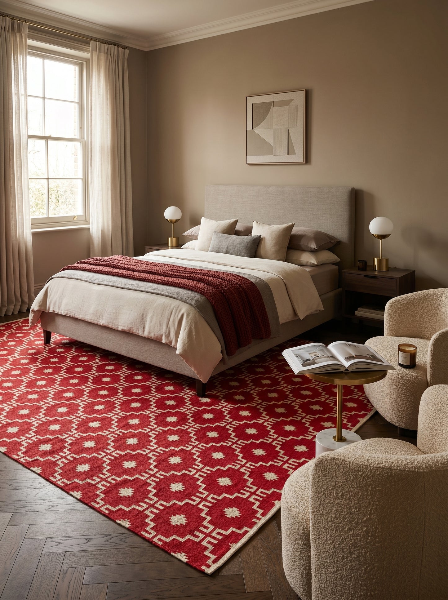 Modern Stepped Tile Flat Weave Carpet, Rustic Lodge Style Diamond Dhurrie