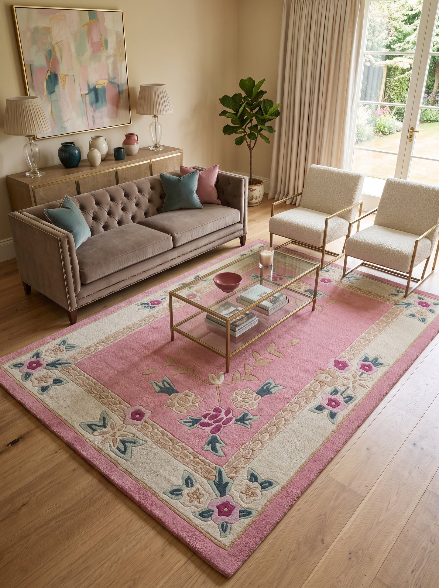 Pink Heritage Floral Handmade Wool Tufted Rug
