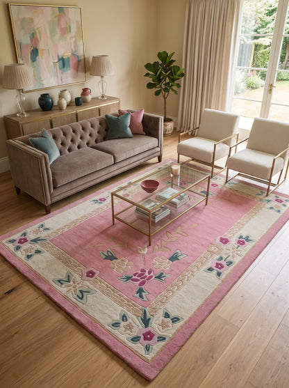 Pink Heritage Floral Handmade Wool Tufted Rug