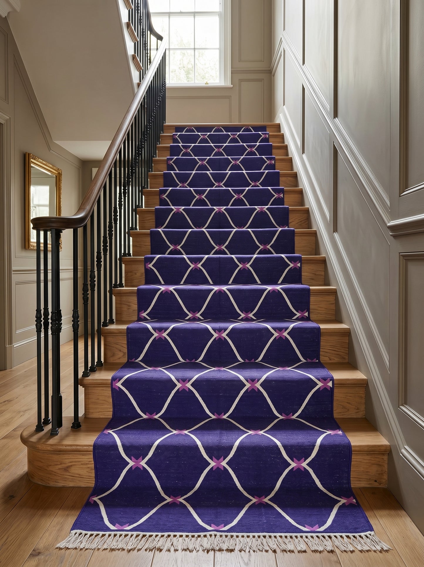 Cobalt Trellis Handwoven Cotton Flatweave Dhurrie Rug