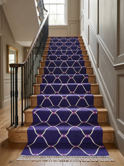 Cobalt Trellis Handwoven Cotton Flatweave Dhurrie Rug