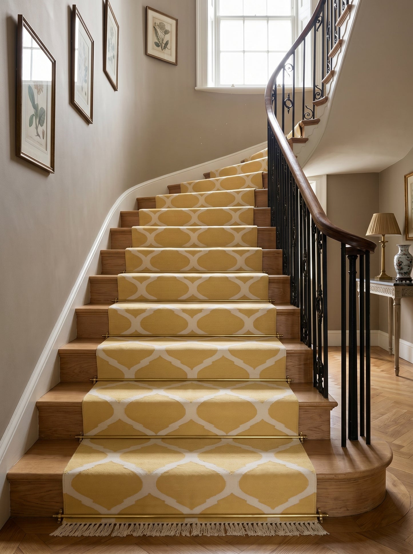 Mustard Yellow & White Honey Trellis Handwoven Cotton Rug