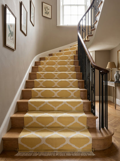 Mustard Yellow & White Honey Trellis Handwoven Cotton Rug