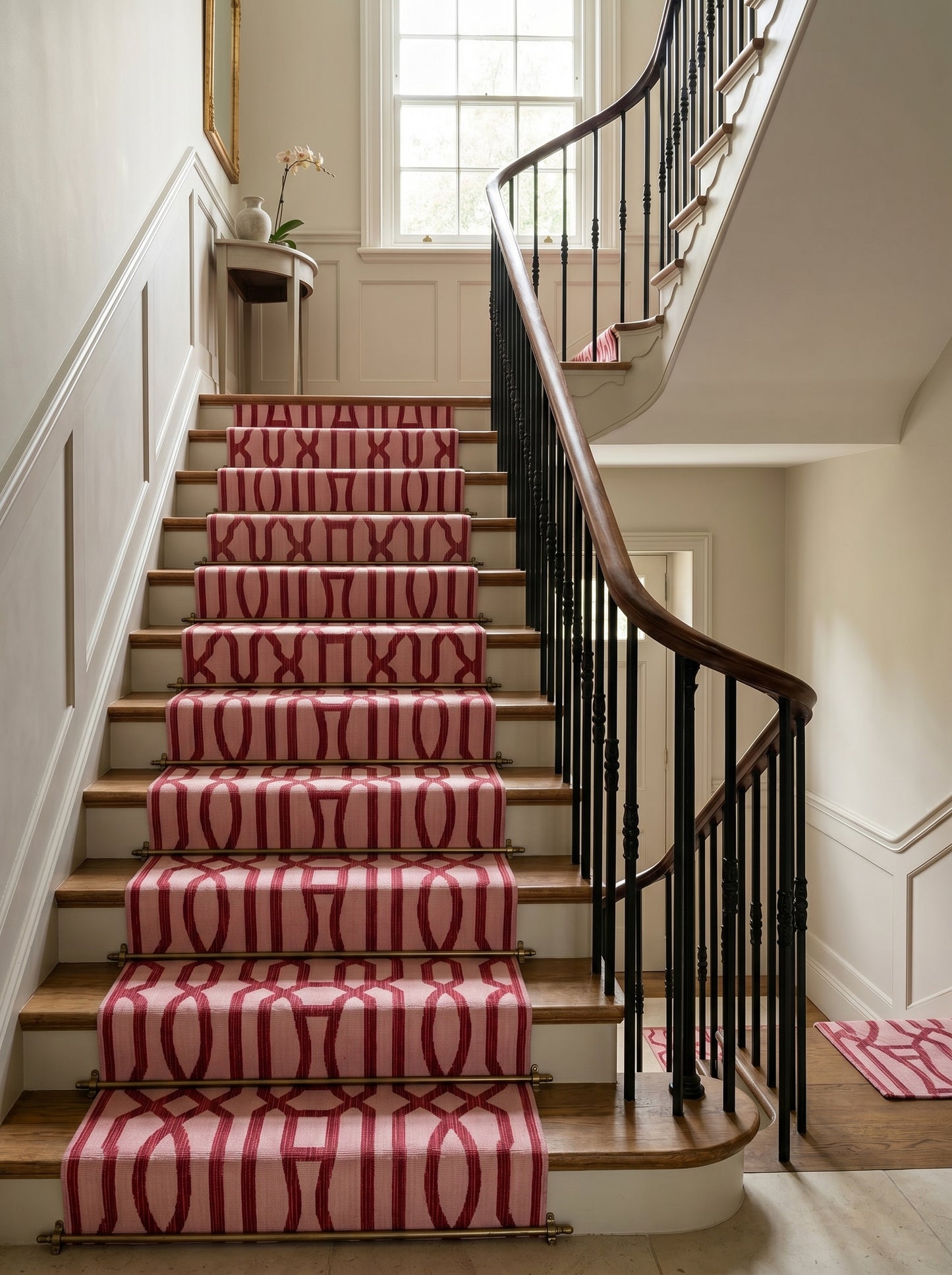 Blush Pink & Maroon Red Cotton Flatweave Rug