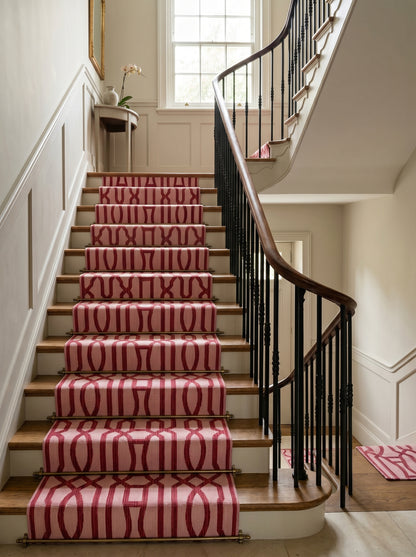 Blush Pink & Maroon Red Cotton Flatweave Rug