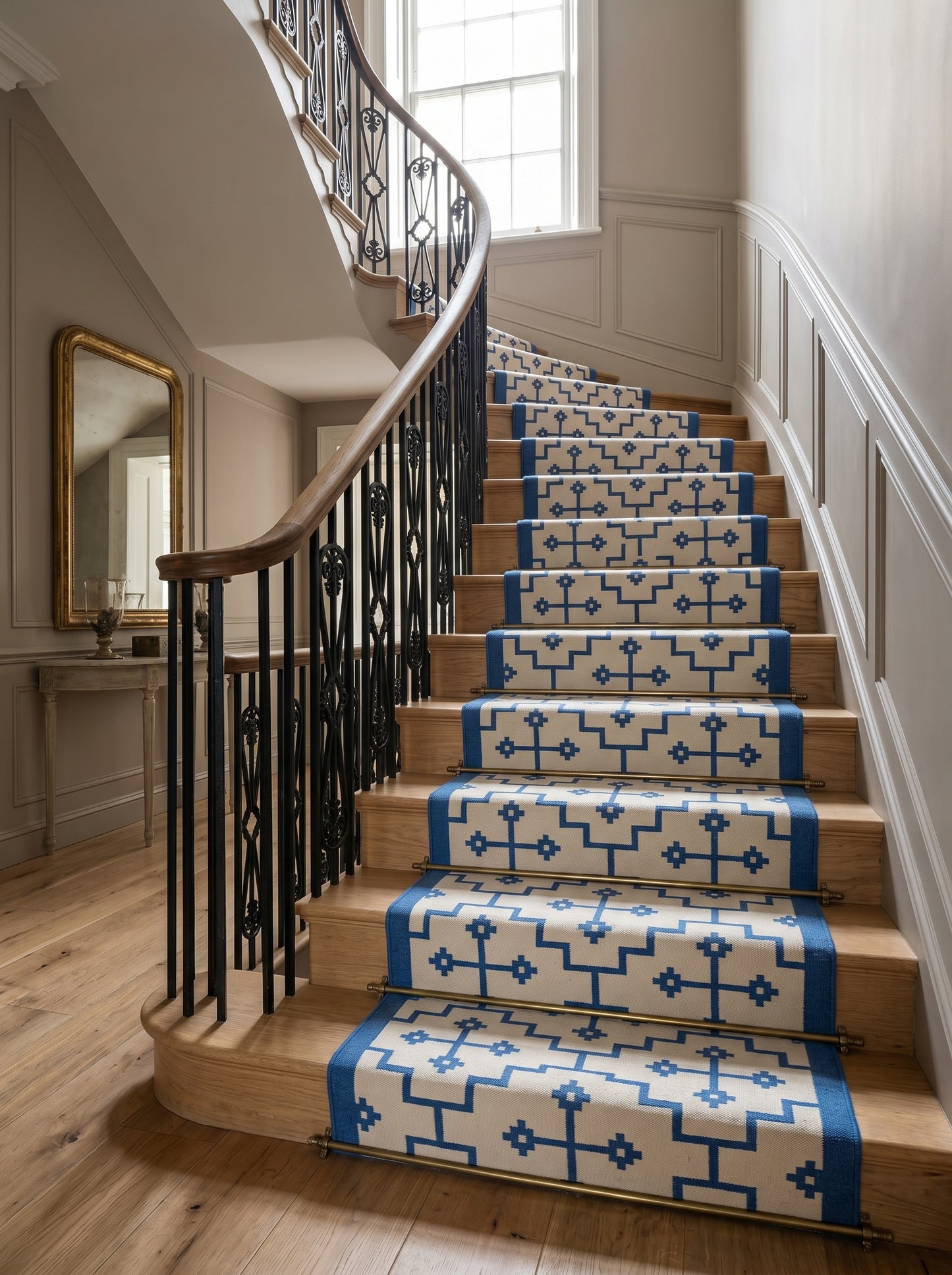 Royal Blue & Ivory Geometric Area Rug, Southwestern Diamond Cross  Dhurrie