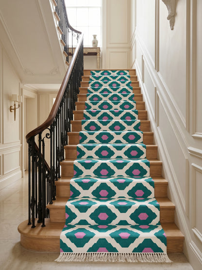 Teal Orchid Handwoven Cotton Flatweave Dhurrie Rug