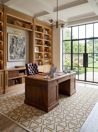 Ochre Triangle Lattice Repeating Triangle Flatweave Area Rug