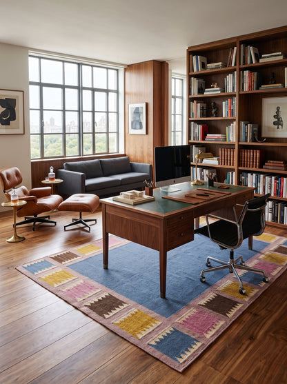 Slate & Sawtooth Geometric Border Wool Area Rug