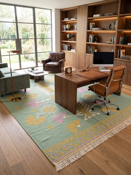 Pastel Bloom Mandala Floral Medallion Dhurrie Rug