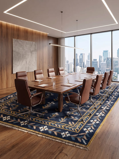 Royal Indigo Botanical Buti Flower Rug