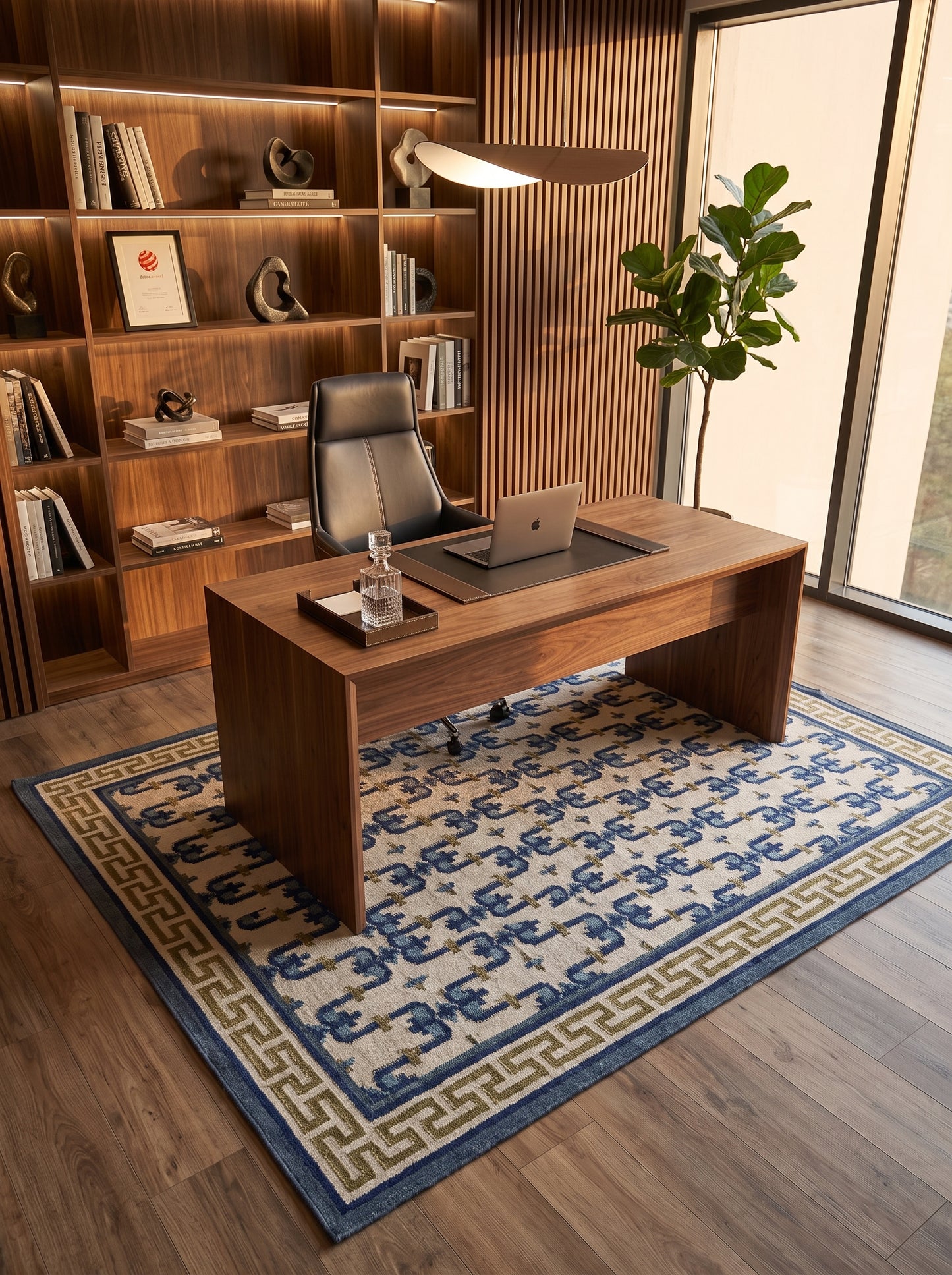 Oceanic Greek Maze Mediterranean Wave Pattern Wool Area Rug