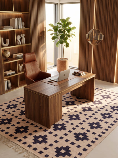 Ivory Mosaic Lattice Geometric Pattern Wool Area Rug