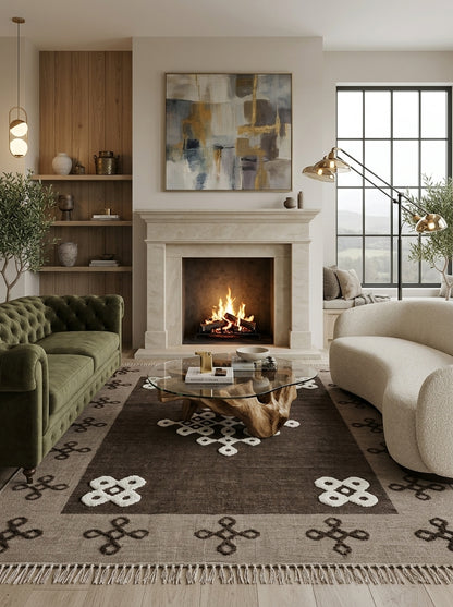 Geometric Endless Knot Medallion Flatweave Area Rug