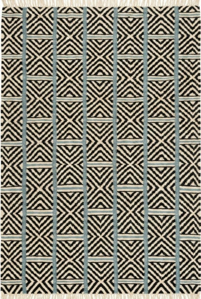 Geometric Diamond Pattern Flatweave Rug , Handwoven Tribal Style wool Dhurrie