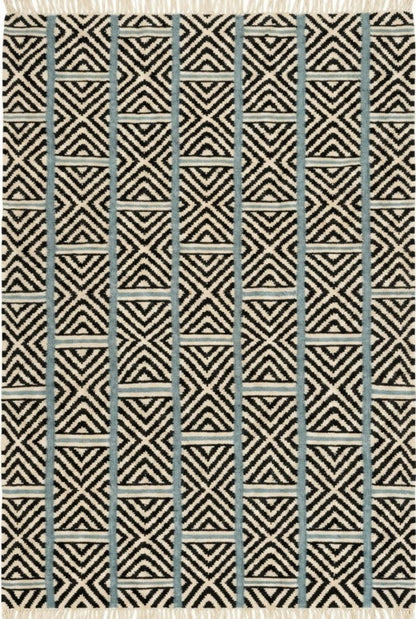 Geometric Diamond Pattern Flatweave Rug , Handwoven Tribal Style wool Dhurrie