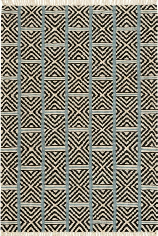 Geometric Diamond Pattern Flatweave Rug , Handwoven Tribal Style wool Dhurrie