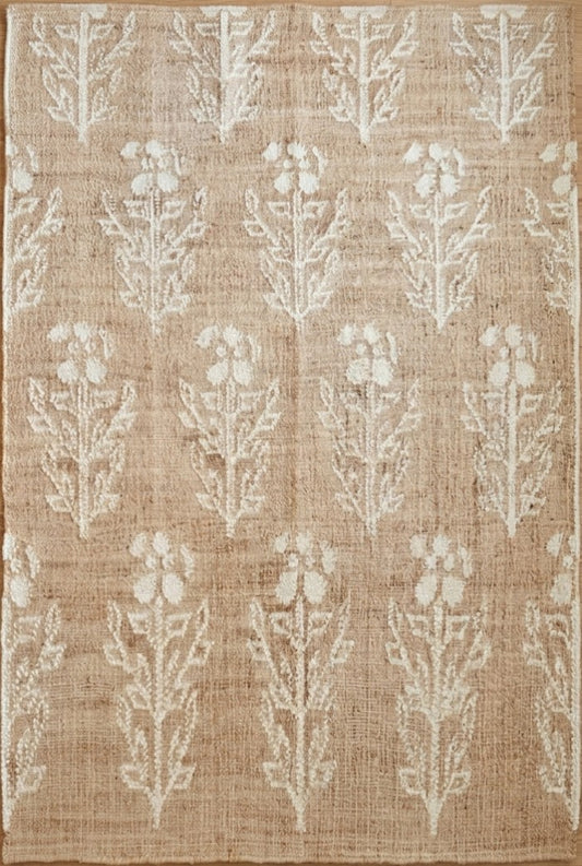 Handwoven Floral Medallion  Jute & Wool Rug