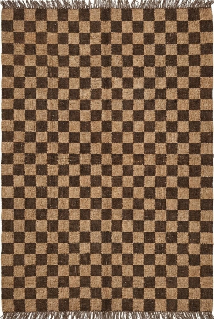 Charcoal Chessboard Hand-Woven Wool and Jute Rug