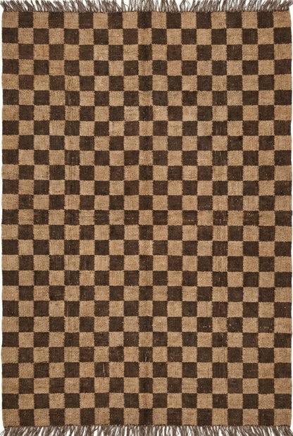 Charcoal Chessboard Hand-Woven Wool and Jute Rug
