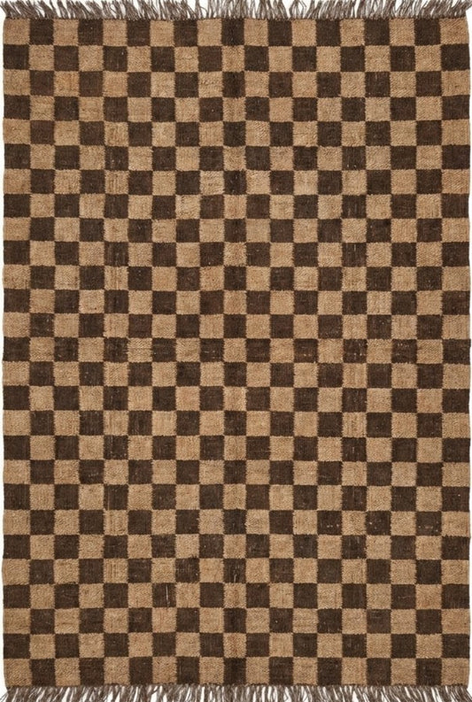 Charcoal Chessboard Hand-Woven Wool and Jute Rug
