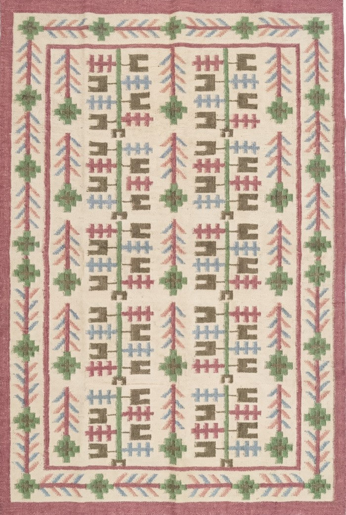 Handmade Vintage Wool Rug with Tribal Pattern