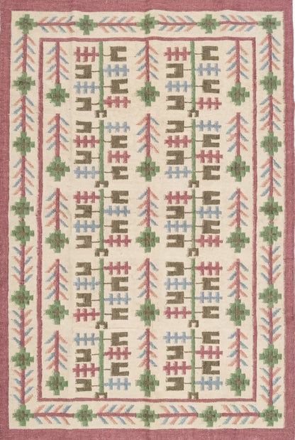 Handmade Vintage Wool Rug with Tribal Pattern
