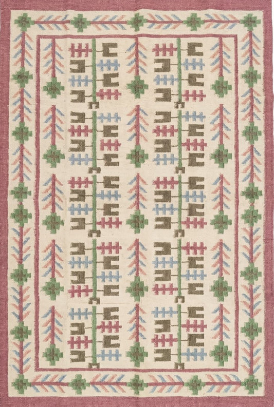 Handmade Vintage Wool Rug with Tribal Pattern