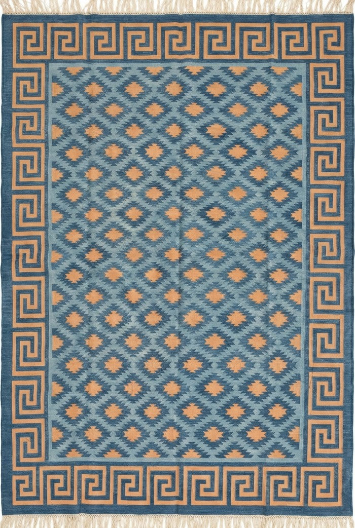 Greek Diamond Authentic Hand-Woven cotton flat weave rug