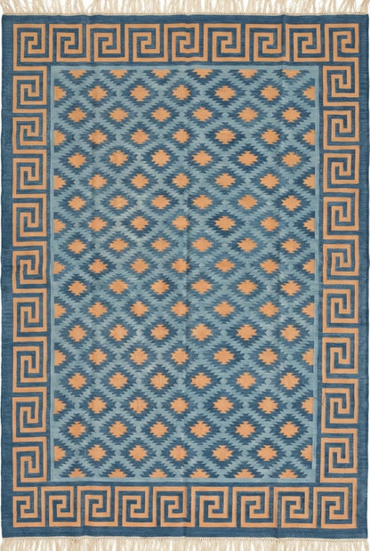 Greek Diamond Authentic Hand-Woven cotton flat weave rug