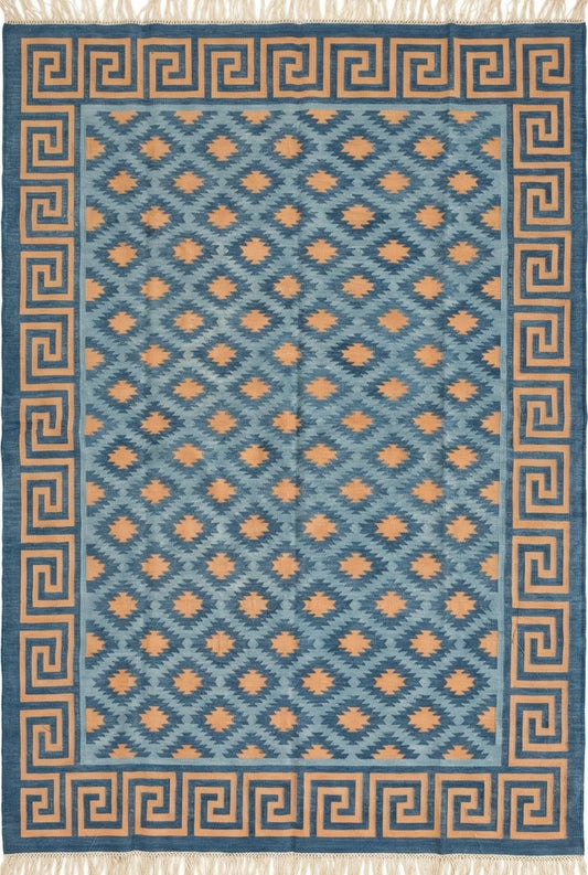 Greek Diamond Authentic Hand-Woven cotton flat weave rug
