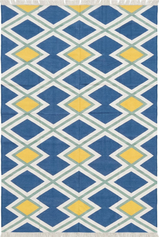 Teal Ridge Artisan Dhurrie - Reversible Nordic Style Flat Weave rug