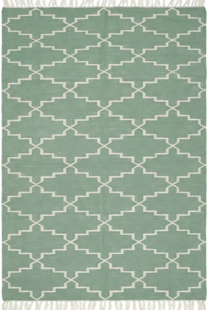 Geometric Zen Trellis Sage Stepped Diamond Cotton Flatweave Rug