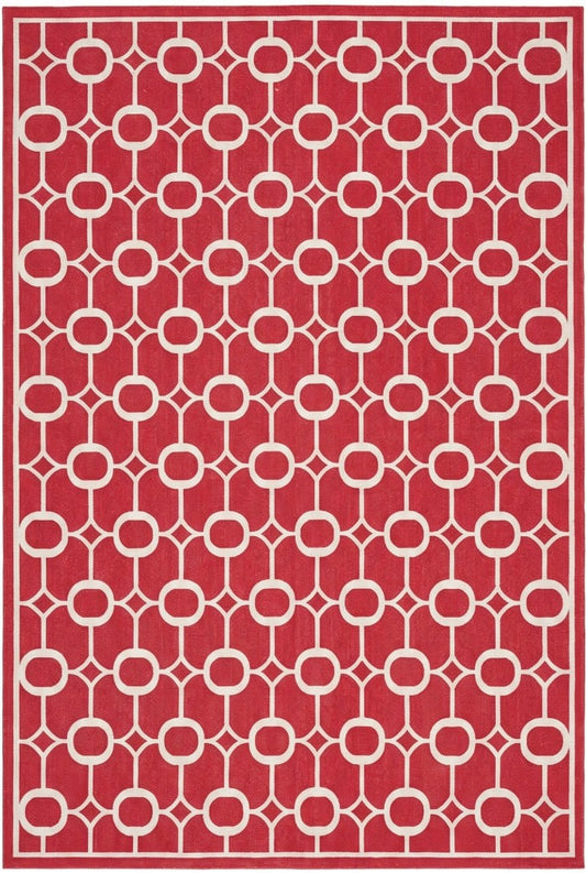 Modern Red Octagon Artisan Crafted Reversible Cotton rug