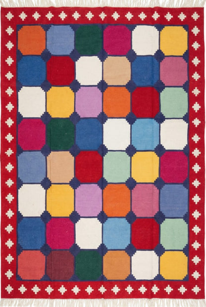 Multicolor Patchwork Geometric Kilim - Vibrant Rainbow Dhurrie