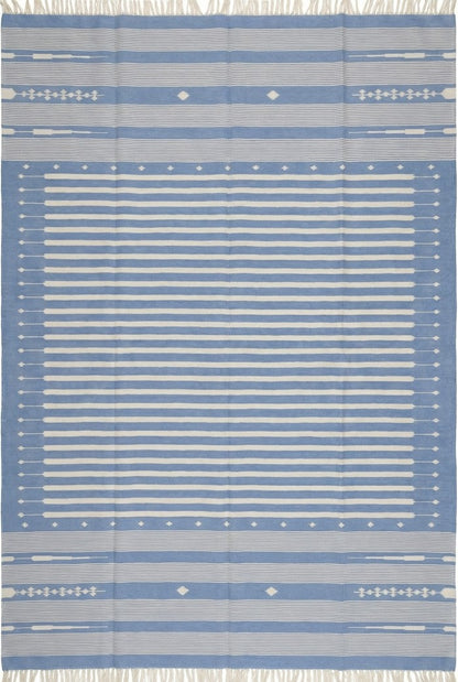 Denim Blue & White Striped Reversible Coastal Area Rug