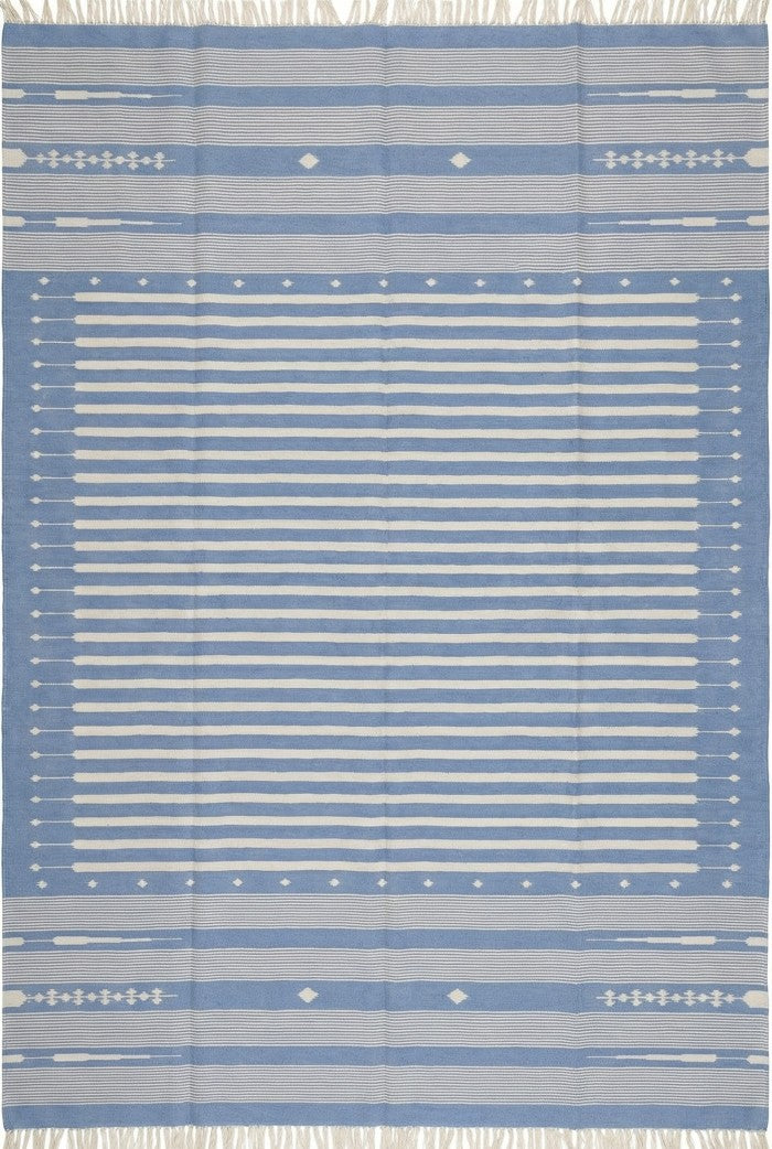 Denim Blue & White Striped Reversible Coastal Area Rug