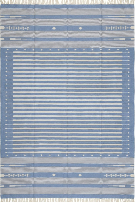 Denim Blue & White Striped Reversible Coastal Area Rug
