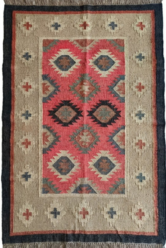 Southwestern Tribal Medallion Pattern Wool Jute Rug