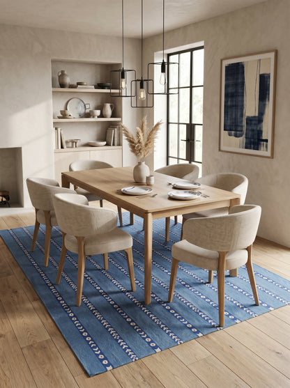 Bright Blue Vertical Stripe Cotton Flatweave Rug