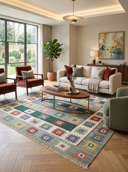Multicolour Geometric Pixel Medallion Design Rug