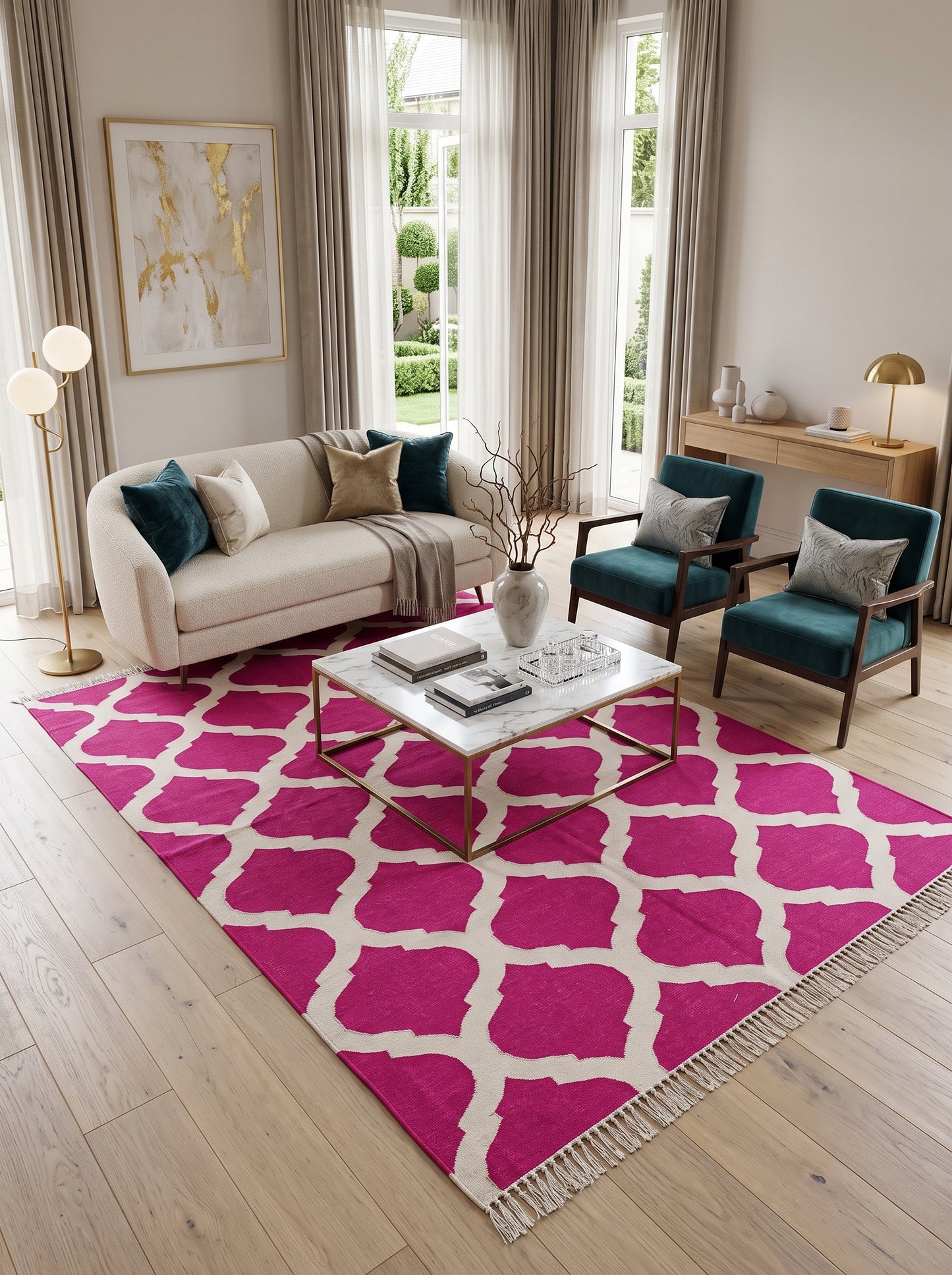 Magenta & Ivory Geometric Trellis Lattice Design