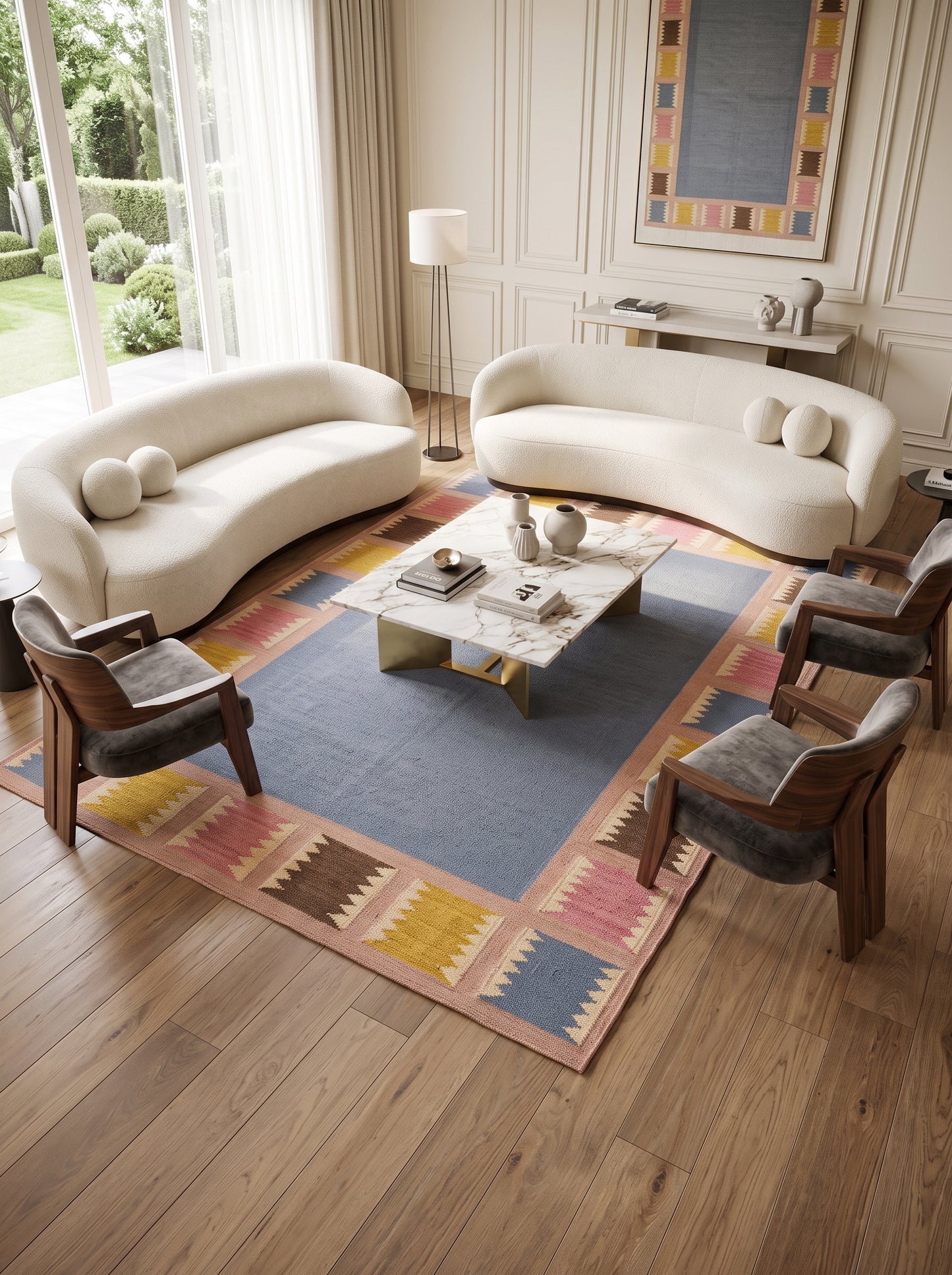 Slate & Sawtooth Geometric Border Wool Area Rug