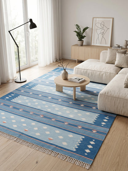 Caspian Horizon Handwoven Cotton Flatweave Dhurrie Rug
