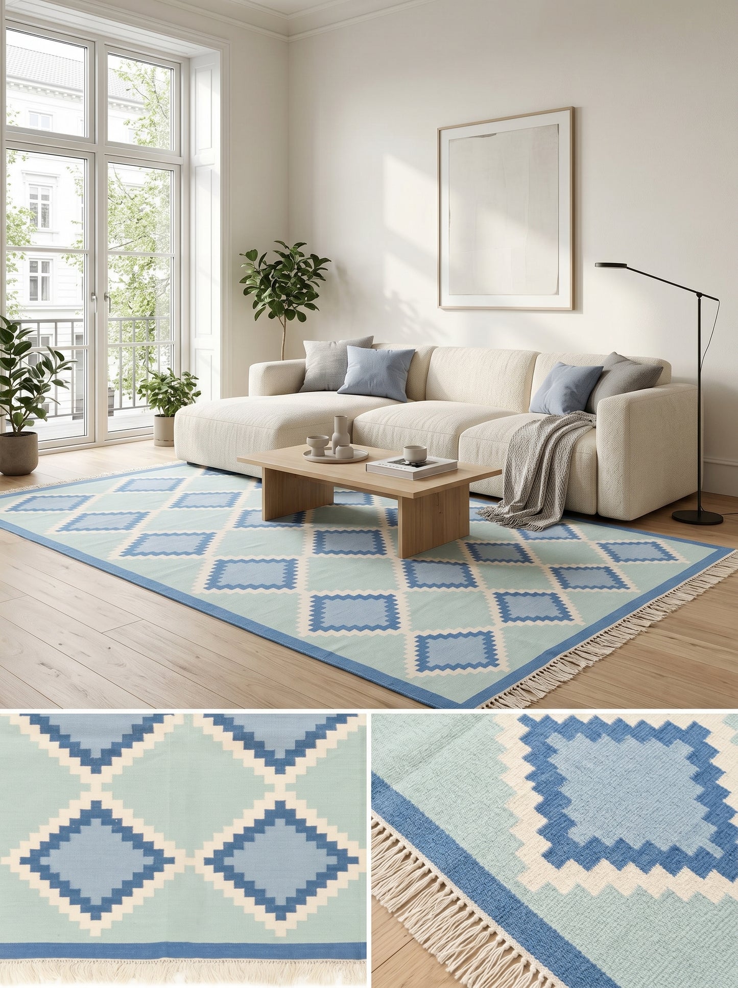 Caspian Diamond Seafoam Green & Sky Blue Geometric Area Rug